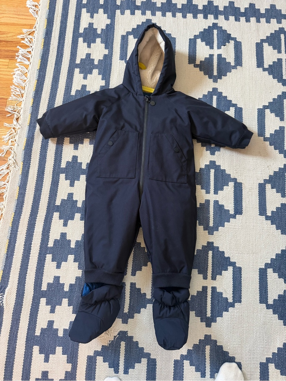 Bonpoint Navy and Cream Hooded One-Piece Footie